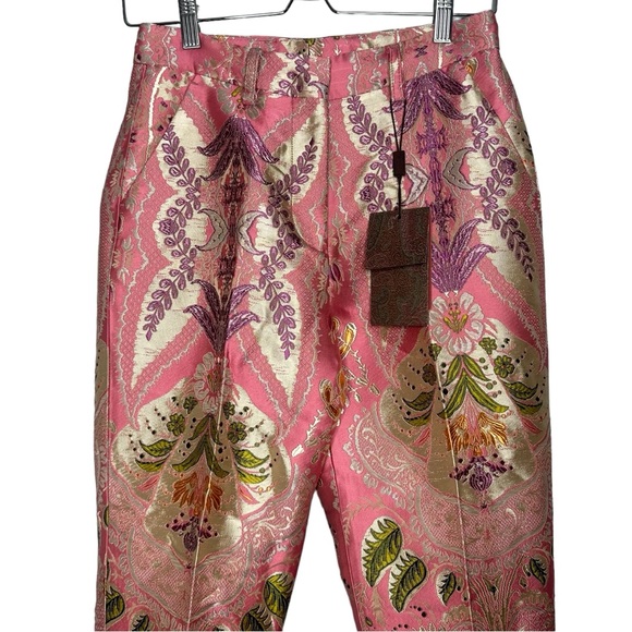 Etro Jacquard Metallic Pleated Ankle-Crop Trousers Pants NEW - Picture 3 of 9